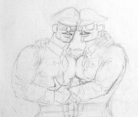 TOM OF FINLAND, Untitled (Preliminary drawing), 1987, Graphite on paper, 11.50” x 8.50”, ToFF #0401, © 1987 Tom of Finland Foundation