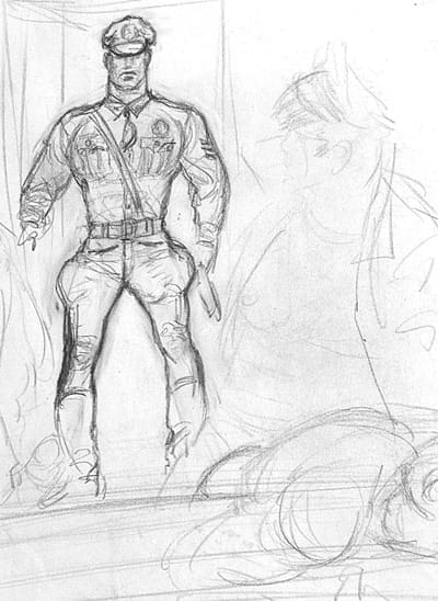 TOM OF FINLAND (Finnish, 1920 – 1991), Untitled (Preliminary drawing), c. 1965, Graphite on paper, 11.63" X 8.25 , ToFF #0899, © 1965 Tom of Finland Foundation