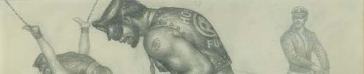 TOM OF FINLAND (Touko Laaksonen). Biker Fuck (Detail), 1965, Pencil on paper, 8.25 x 11.5 in. Leonard Paoletti Collection. © Tom of Finland Foundation