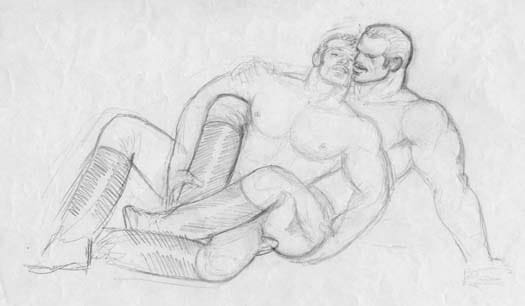 SEE THE ARTICLE GRAND PRIZE. TOM OF FINLAND (TOUKO LAAKSONEN, FINNISH, 1920 - 1991) UNTITLED (PREPARATORY DRAWING), C. 1979, GRAPHITE ON PAPER, 8.31" X 11.69" ©1979 TOM OF FINLAND FOUNDATION