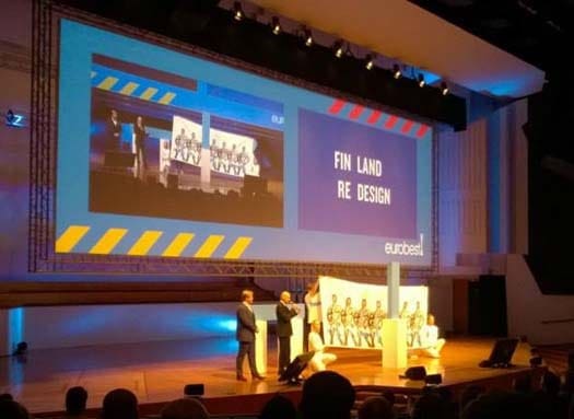 Opening presentation - The Redesign of Finland. Banner with seven TOMs - after the greatest Finnish novel ever written.