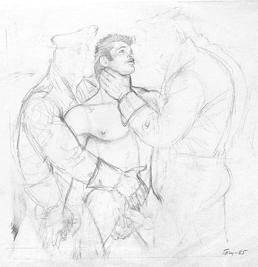 Untitled, 1985, dated, signed graphite on paper, 29.8 x 41.6 cm / 11 3/4 x 16 3/8 ins (MA-FINLT-00022) Copyright Tom of Finland Foundation