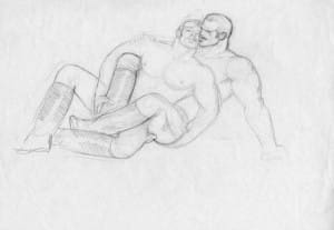 TOM OF FINLAND (Touko Laaksonen, Finnish, 1920 – 1991), Untitled (Preparatory drawing), c. 1979, Graphite on paper, 8.31" x 11.69", ToFF #1004 © 1979 Tom of Finland Foundation