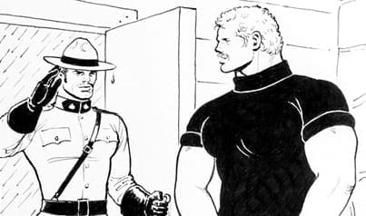 TOM OF FINLAND (Touko Laaksonen, Finnish, 1920 – 1991), Untitled From Kake vol. 24 - Kake in Canada), 1984, Pen & ink on paper, ToFF permanent collection #84.49, © 1984 Tom of Finland Foundation