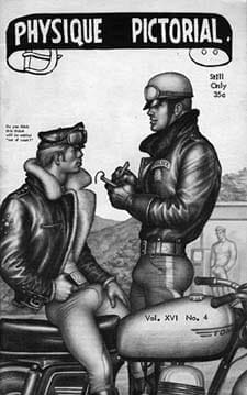 BOB MIZER, Physique Pictorial , 1968. Artwork: TOM OF FINLAND, 1962. Printed with permission of Bob Mizer Foundation, Inc.