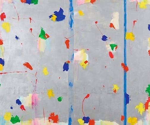 DEBORAH KASS, The Band Played On #2, 2014, Acrylic and tape on canvas, 60 x 72 in. Courtesy the artist.