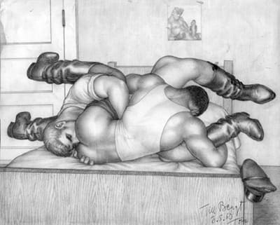 TOM OF FINLAND (Touko Laaksonen, Finnish, 1920 – 1991), Untitled, 1960, Graphite on paper, ToFF #60.11, Gift of Leonard Paoletti, Collection of Leslie-Lohman Museum of Gay and Lesbian Art, © 1960 Tom of Finland Foundation