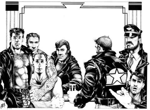 REX (American), Leather Bar, 1978, Pen & ink on paper, 13.63 X 17.25, © 1978 Drawings by REX