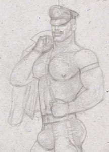 TOM OF FINLAND, Untitled (Detail of preparatory drawing, 1987, Graphite on paper, © 1987 Tom of Finland Foundation